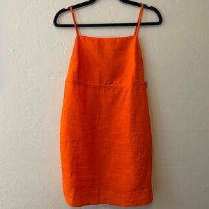 Springtime Reformation Linen Mini Dress - Bright Orange